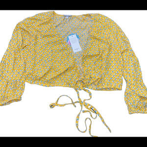 RHODE Crop Top Size 3XL Yellow Boho Prairie Coquette Hippie FLORAL DESIGNER‎ NWT